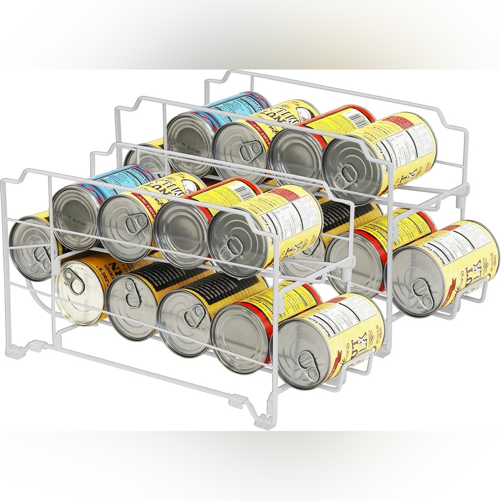 Two Stackable Soda Can Dispenser Organizer Racks in White - Picture 3 of 7
